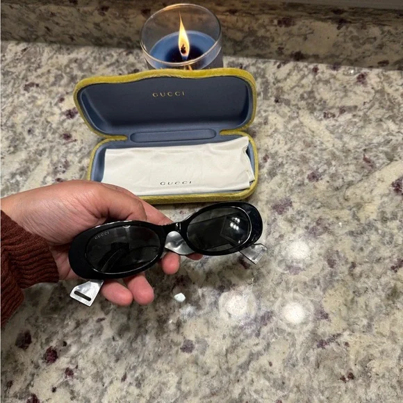 Gucci Oval Black Pearl Sunglasses